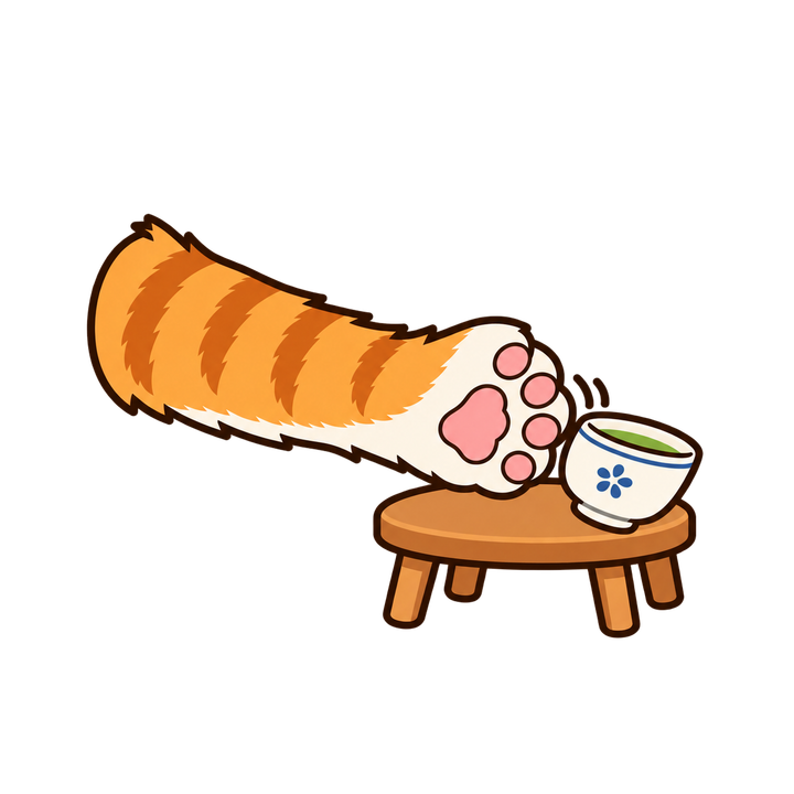 湯のみをつつく猫の手のイラスト（肉球・透過PNG）