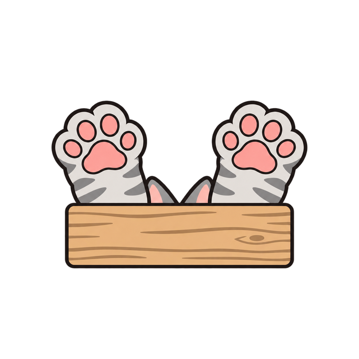 板の上からのぞく猫の手のイラスト（肉球・透過PNG）