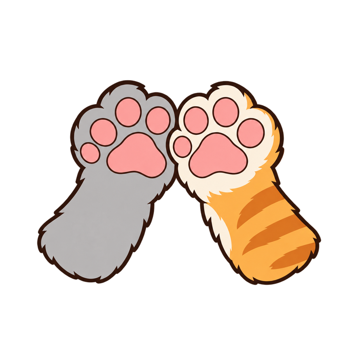ハイタッチする猫の手のイラスト（肉球・透過PNG）