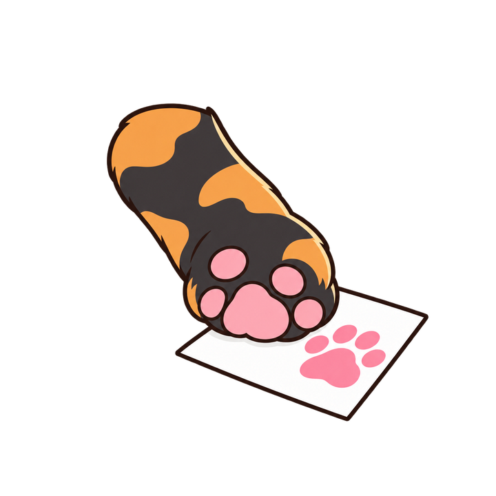 肉球スタンプを押す猫の手のイラスト（透過PNG）