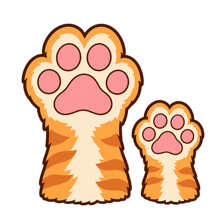 大きな手と子猫の手のイラスト（肉球・透過PNG）
