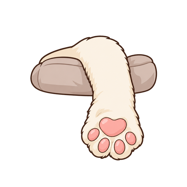 クッションからたれる猫の手のイラスト（肉球・透過PNG）