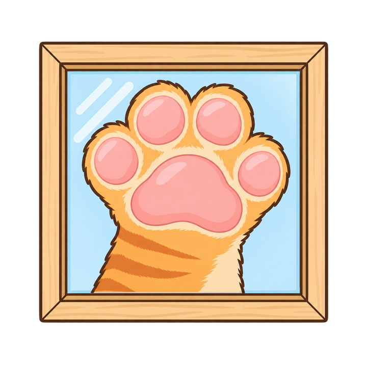 窓にぺたっとつく猫の手のイラスト（肉球・透過PNG）
