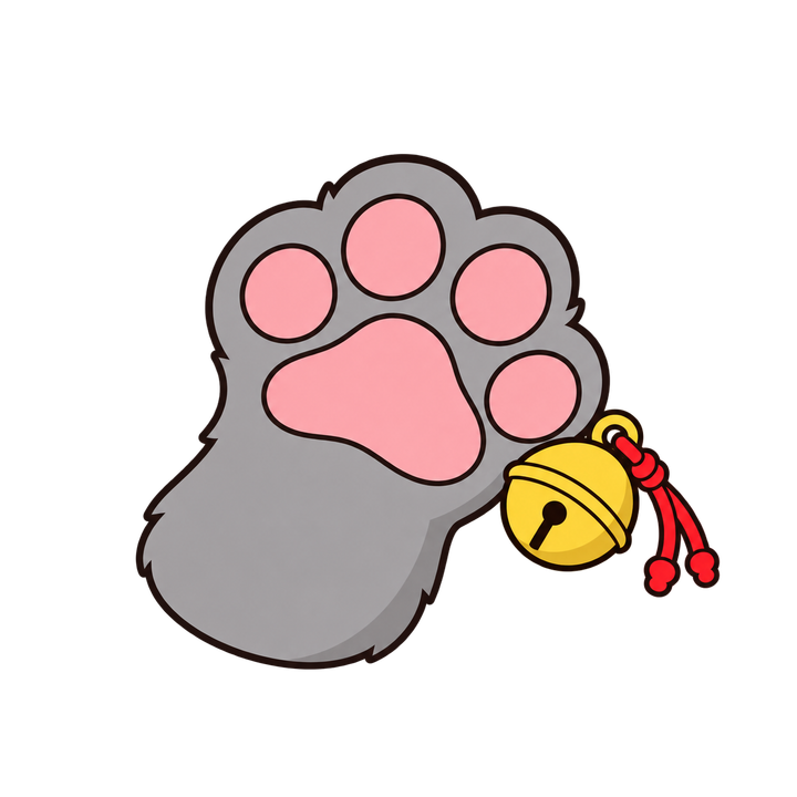 鈴をさわる猫の手のイラスト（肉球・透過PNG）