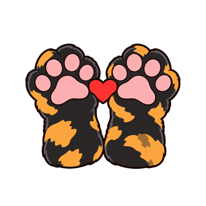 ハートを持つサビ猫の手のイラスト（肉球・透過PNG）