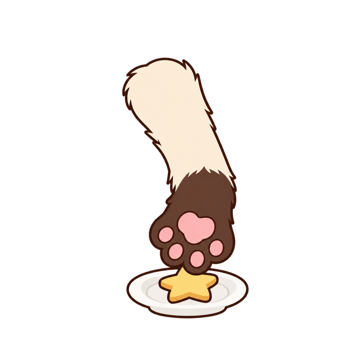 星のクッキーをちょんとさわる猫の手のイラスト（肉球・透過PNG）