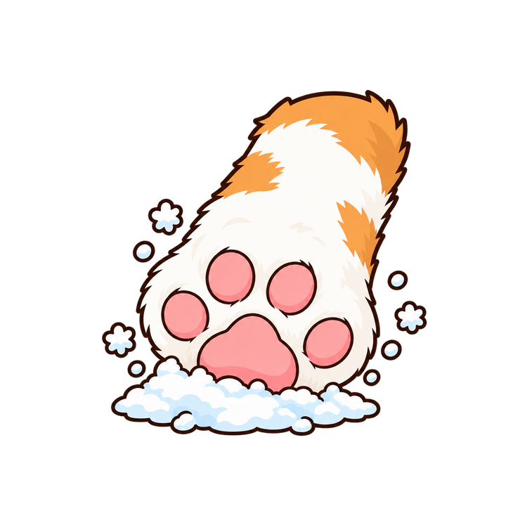 雪にふれる猫の手のイラスト（肉球・透過PNG）