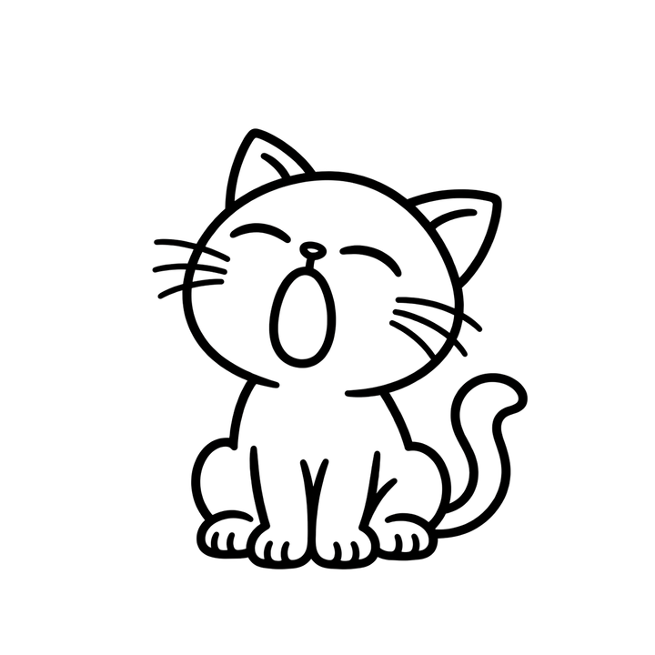 あくびする猫のぬりえのイラスト（透過PNG）