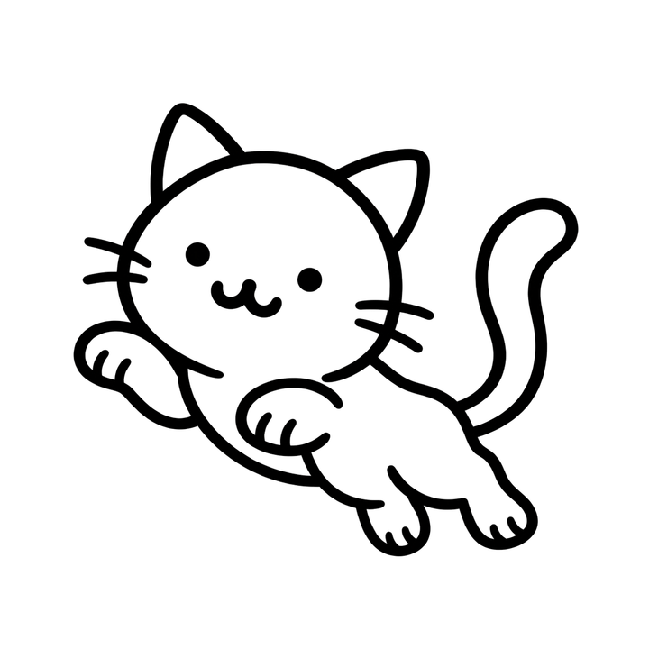 ジャンプする猫のぬりえのイラスト（透過PNG）