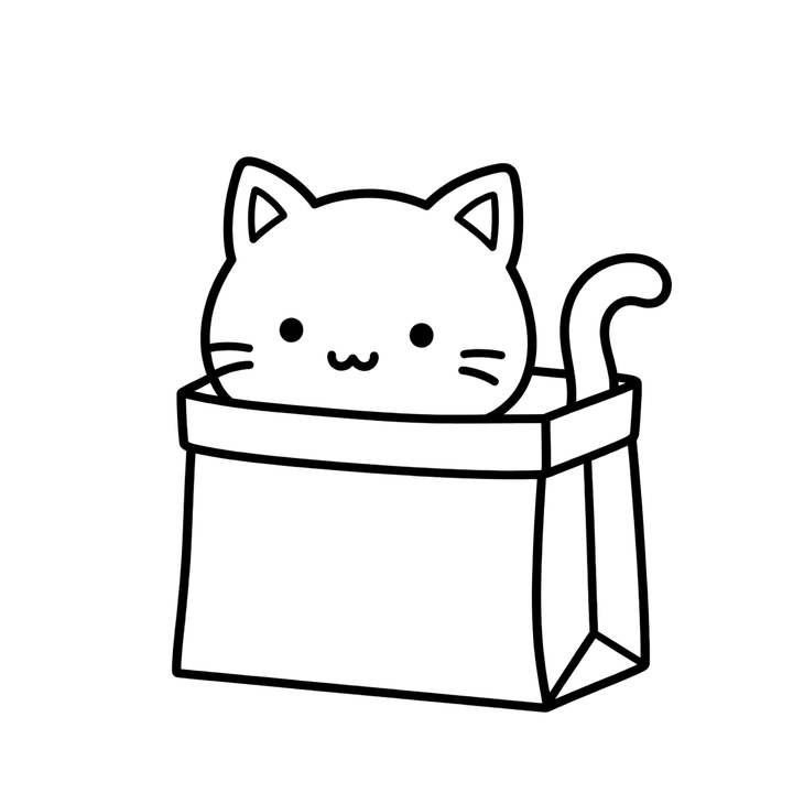 紙袋に入った猫のぬりえのイラスト（透過PNG）
