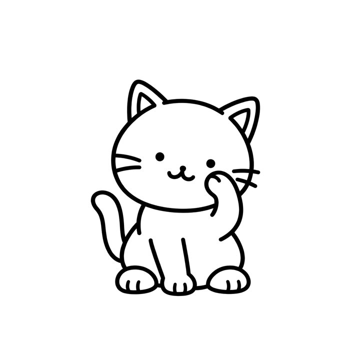 顔を洗う猫のぬりえのイラスト（透過PNG）