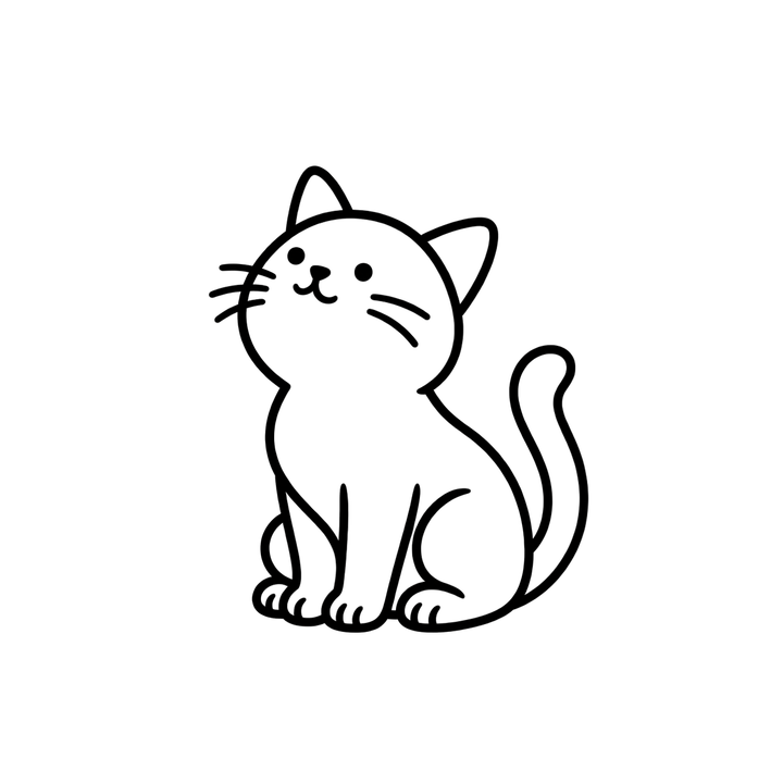 上を見上げる猫のぬりえのイラスト（透過PNG）