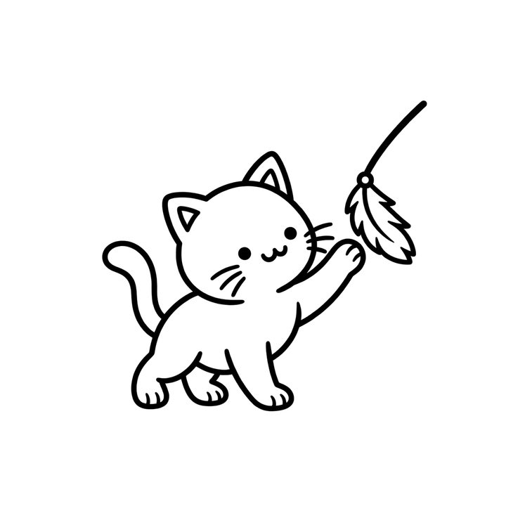 猫じゃらしで遊ぶ猫のぬりえのイラスト（透過PNG）