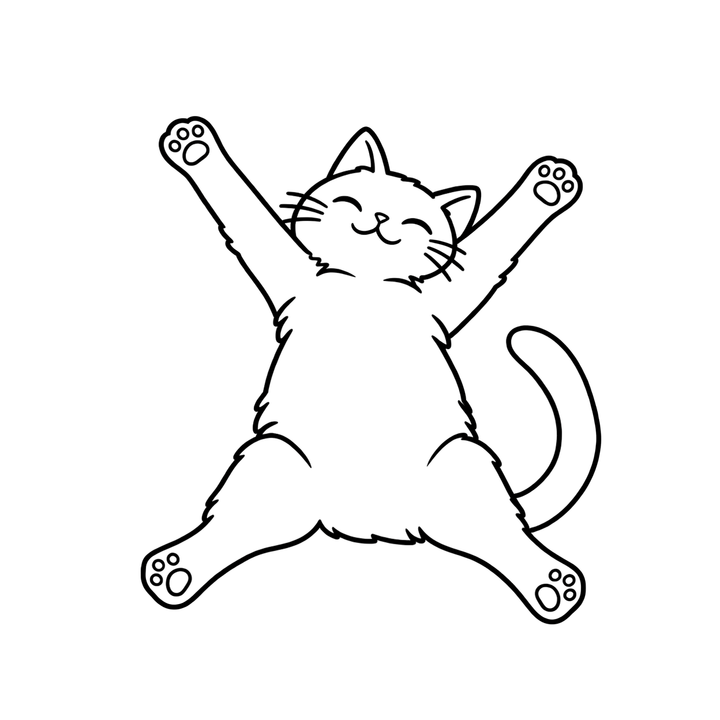 大の字で眠る猫のぬりえのイラスト（透過PNG）