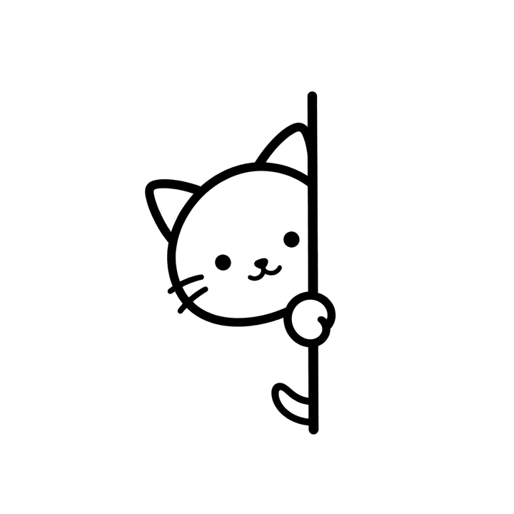かべからのぞく猫のぬりえのイラスト（透過PNG）