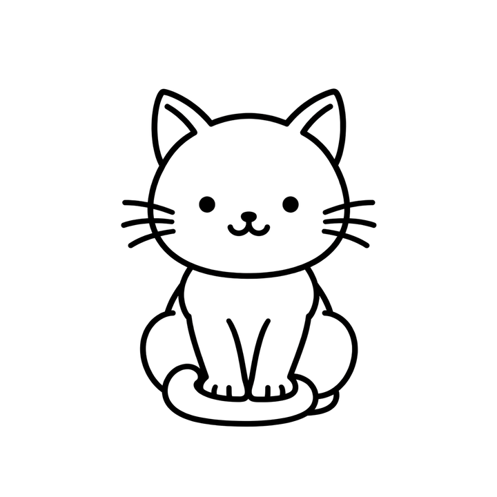 おすわりする猫のぬりえのイラスト（透過PNG）