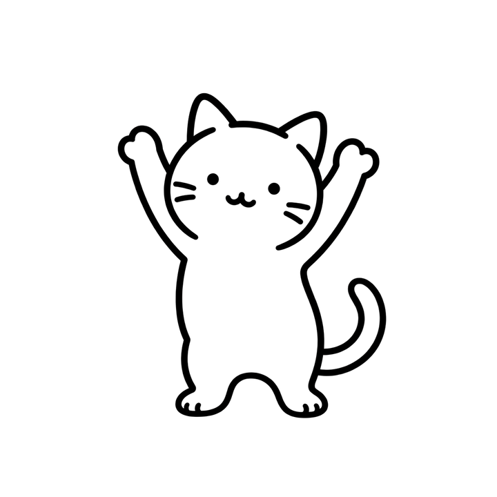 バンザイする猫のぬりえのイラスト（透過PNG）
