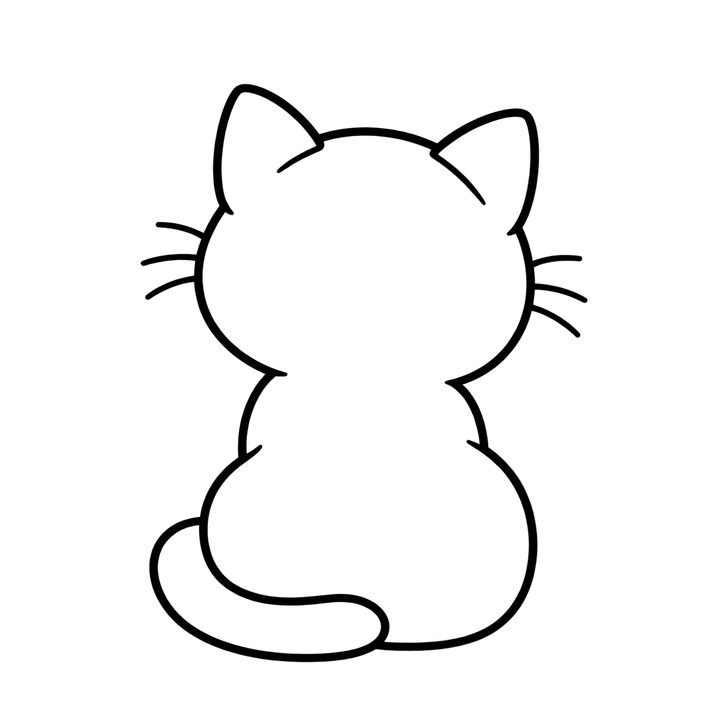 座る猫の後ろ姿のぬりえのイラスト（透過PNG）