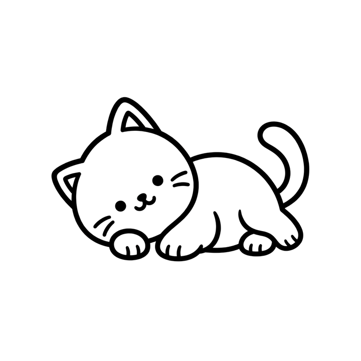 寝そべる猫のぬりえのイラスト（透過PNG）