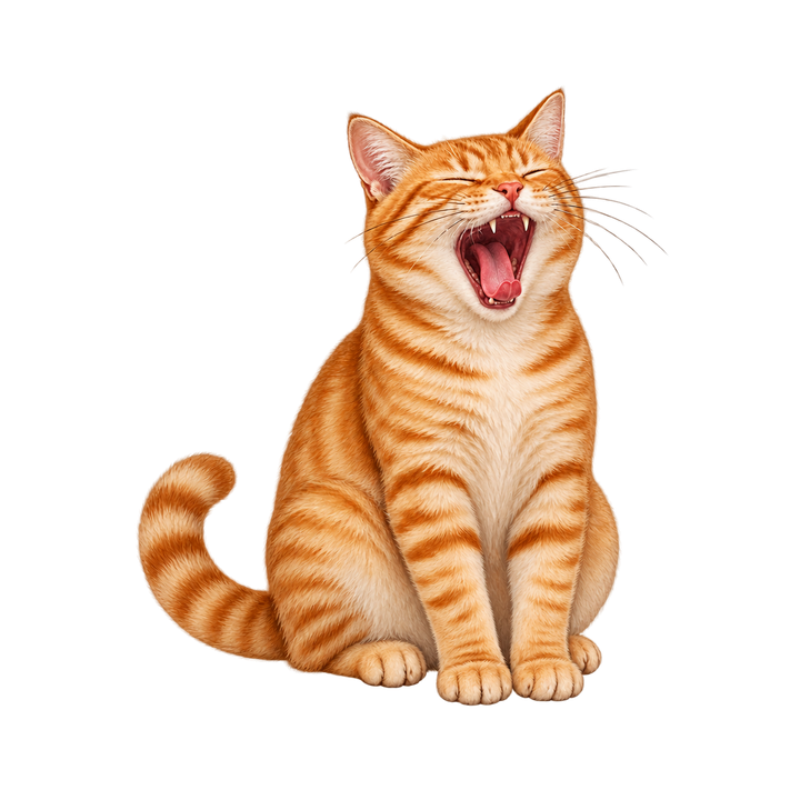 大あくびする茶トラ猫のイラスト（リアル・透過PNG）
