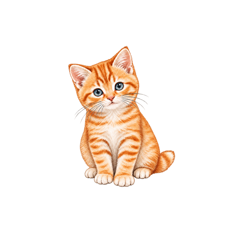 ちょこんと座る茶トラの子猫のイラスト（リアル・透過PNG）