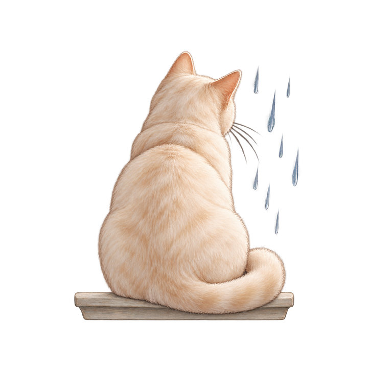 雨の日の猫の後ろ姿のイラスト（リアル・透過PNG）