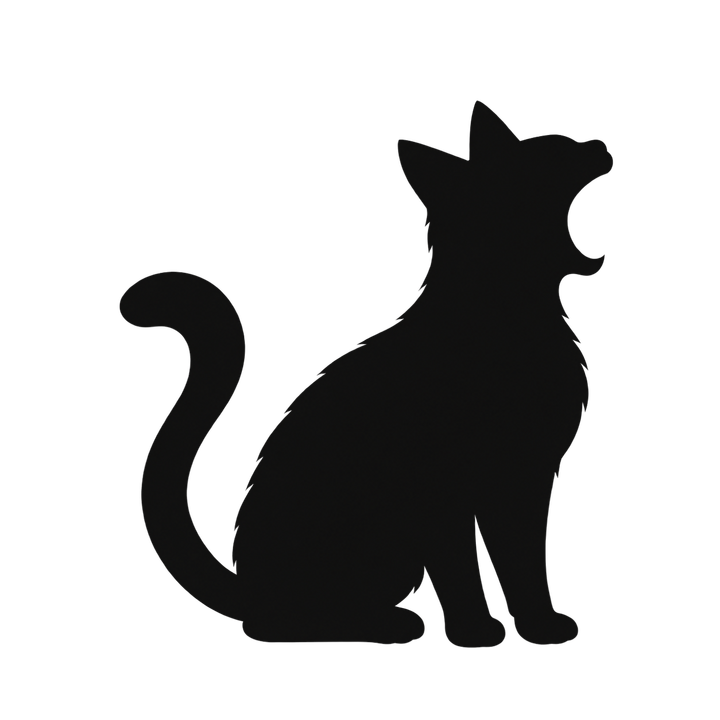 あくびする猫のシルエットのイラスト（透過PNG）