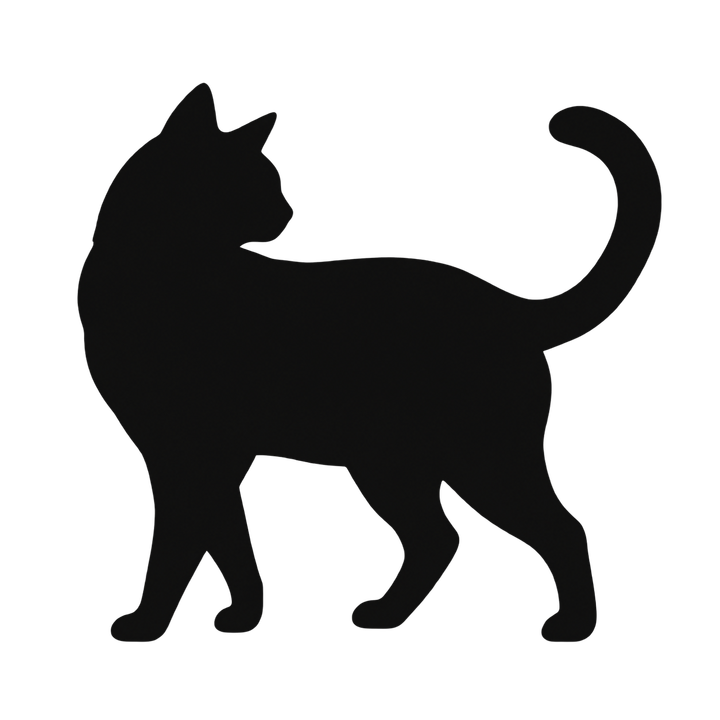 ふりむく猫のシルエットのイラスト（透過PNG）