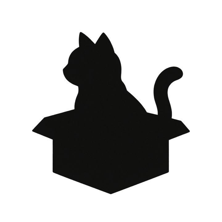 段ボール箱に入った猫のシルエットのイラスト（透過PNG）