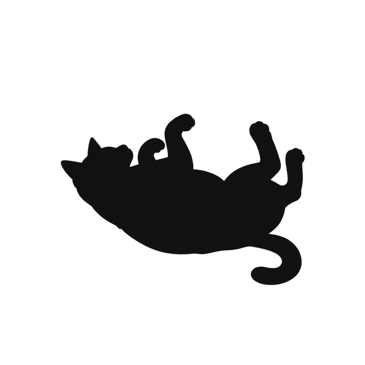 へそ天で眠る猫のシルエットのイラスト（透過PNG）