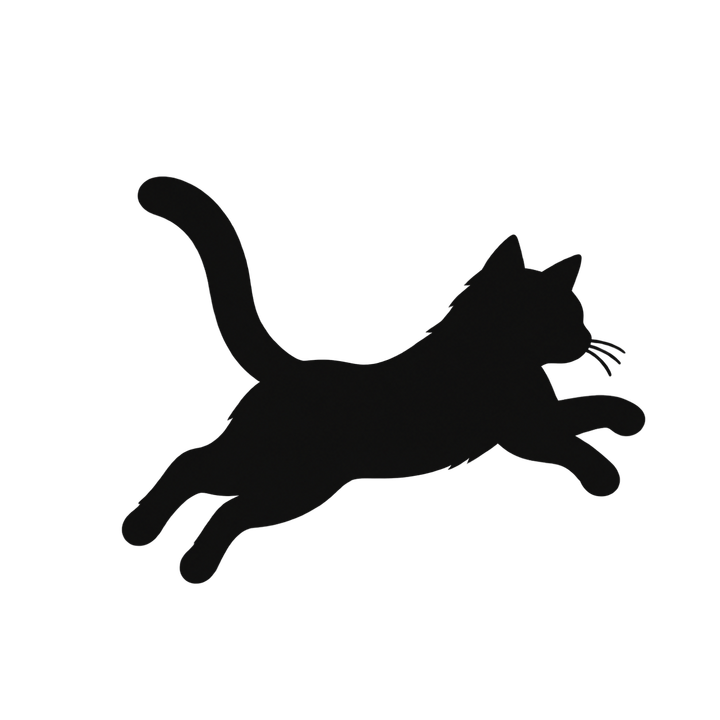 ジャンプする猫のシルエットのイラスト（透過PNG）