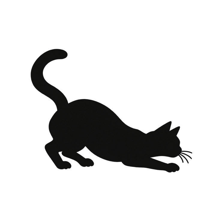 のびをする猫のシルエットのイラスト（透過PNG）