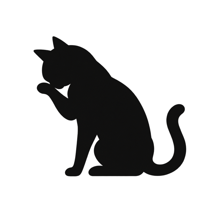 顔を洗う猫のシルエットのイラスト（透過PNG）