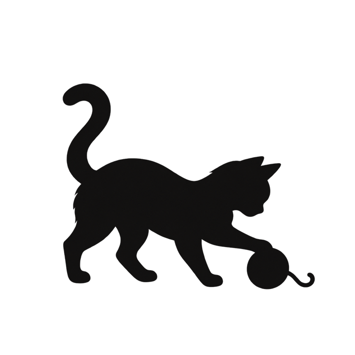 毛糸玉で遊ぶ猫のシルエットのイラスト（透過PNG）