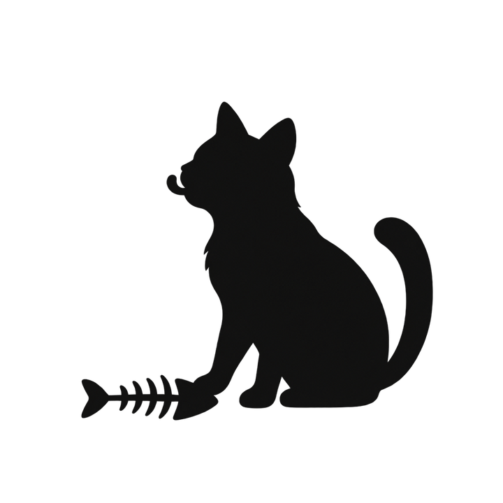舌なめずりする猫のシルエットのイラスト（透過PNG）