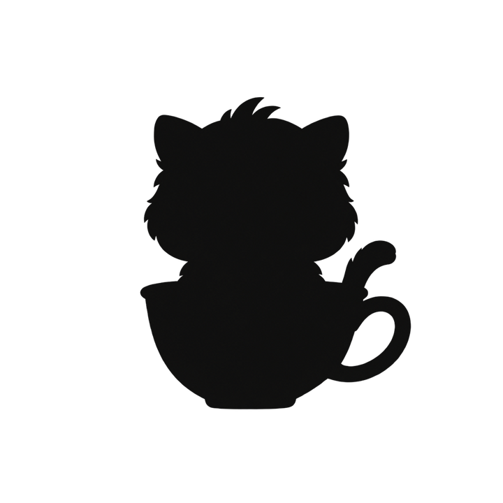 ティーカップに入った子猫のシルエットのイラスト（透過PNG）