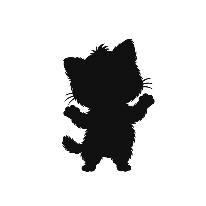 立ちあがる子猫のシルエットのイラスト（透過PNG）
