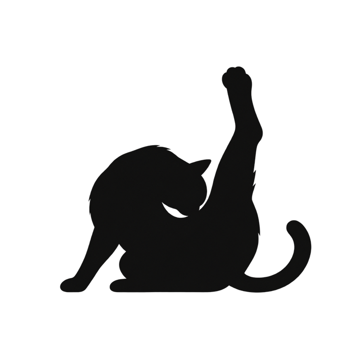毛づくろいする猫のシルエットのイラスト（透過PNG）