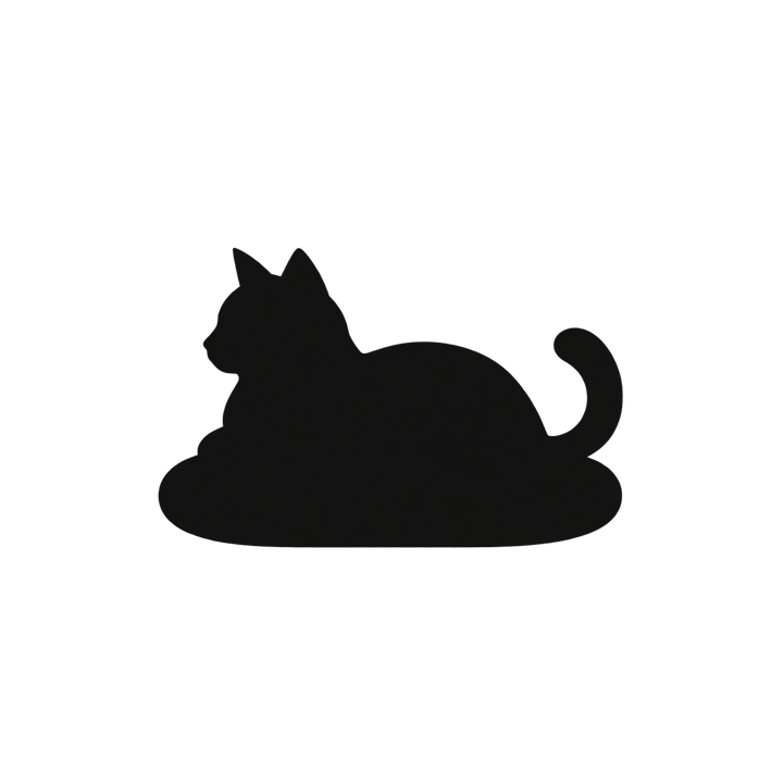 クッションでくつろぐ猫のシルエットのイラスト（透過PNG）