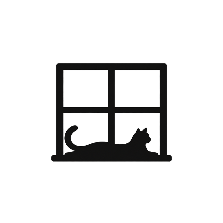 窓辺で寝そべる猫のシルエットのイラスト（透過PNG）