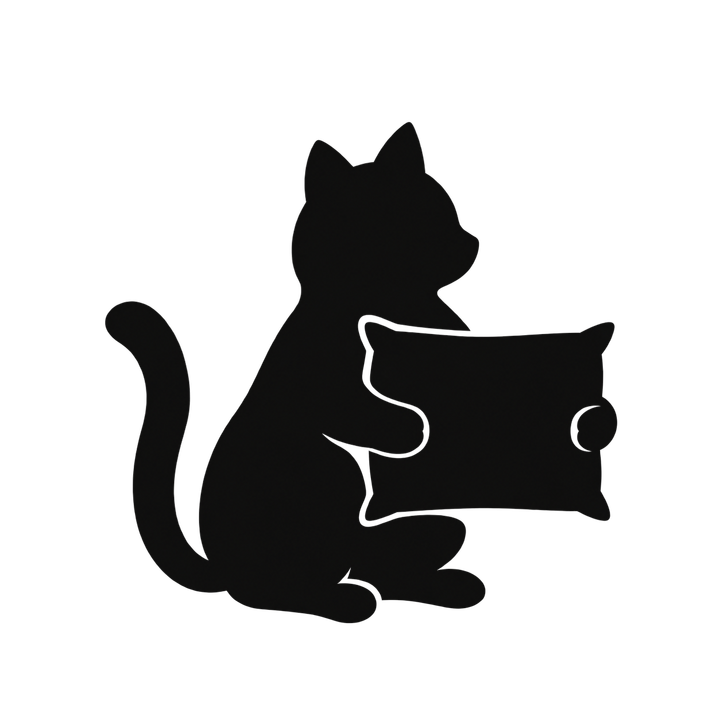 まくらを持つ猫のシルエットのイラスト（透過PNG）