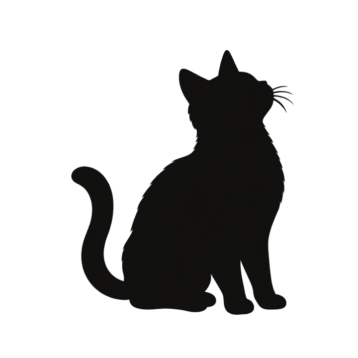 上を見上げる猫のシルエットのイラスト（透過PNG）