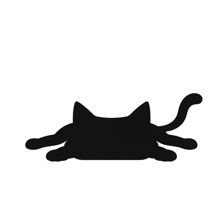 ぺたんとのびる猫のシルエットのイラスト（透過PNG）