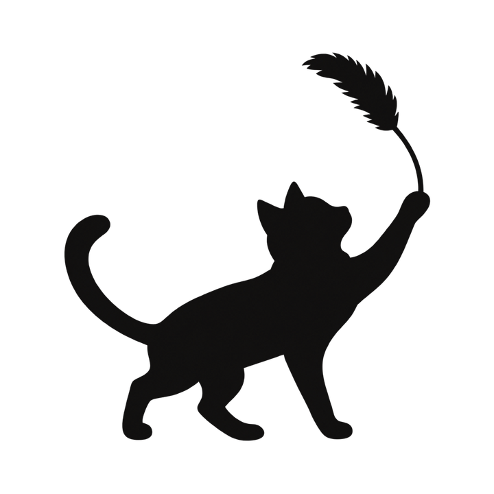 猫じゃらしで遊ぶ猫のシルエットのイラスト（透過PNG）