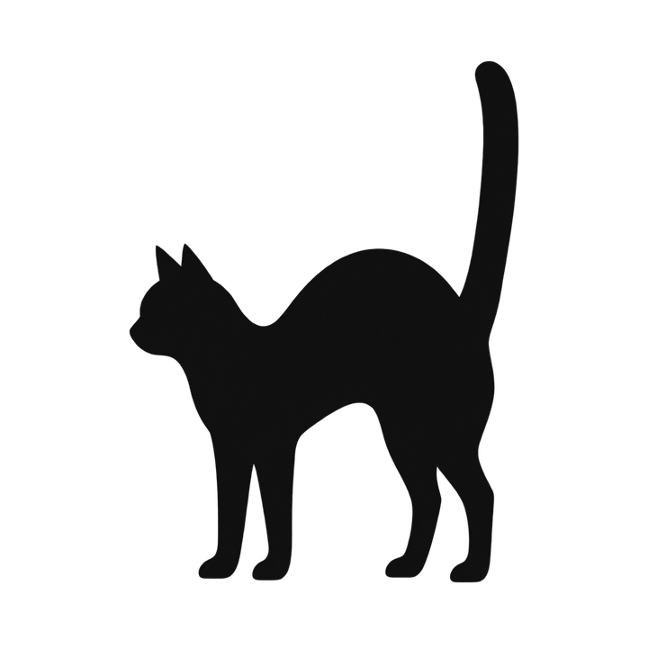 背中を丸めた猫のシルエットのイラスト（透過PNG）