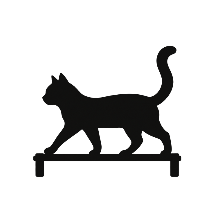 台の上を歩く猫のシルエットのイラスト（透過PNG）