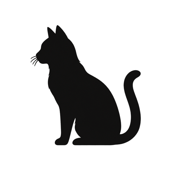 横向きに座る猫のシルエットのイラスト（透過PNG）