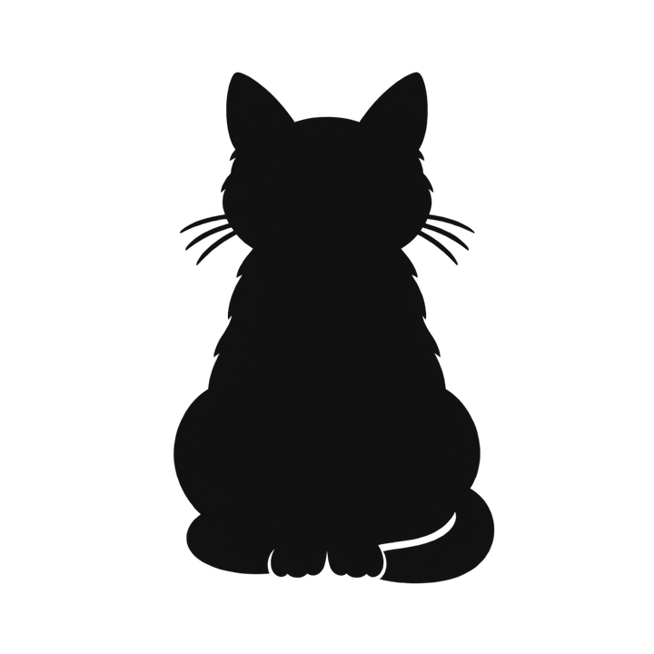 正面を向いて座る猫のシルエットのイラスト（透過PNG）