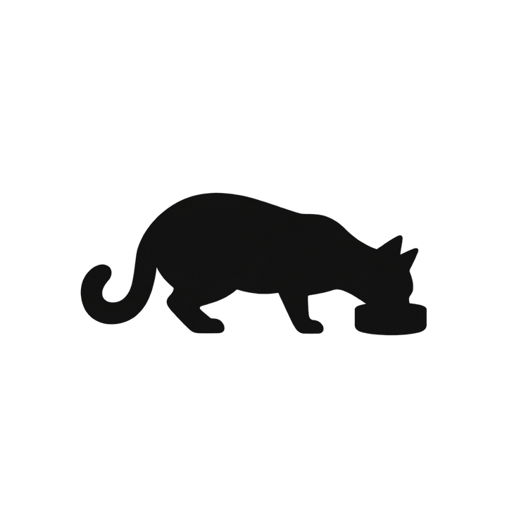 水を飲む猫のシルエットのイラスト（透過PNG）