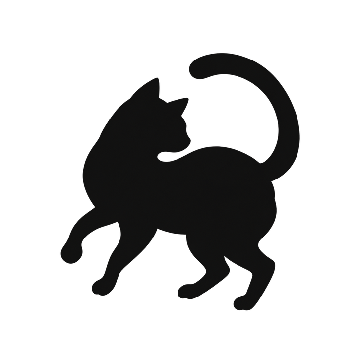しっぽを気にする猫のシルエットのイラスト（透過PNG）